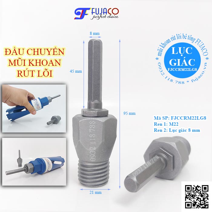 đầu chuyển mũi khoan rút lõi chuôi lục giác kẹp 8 ly