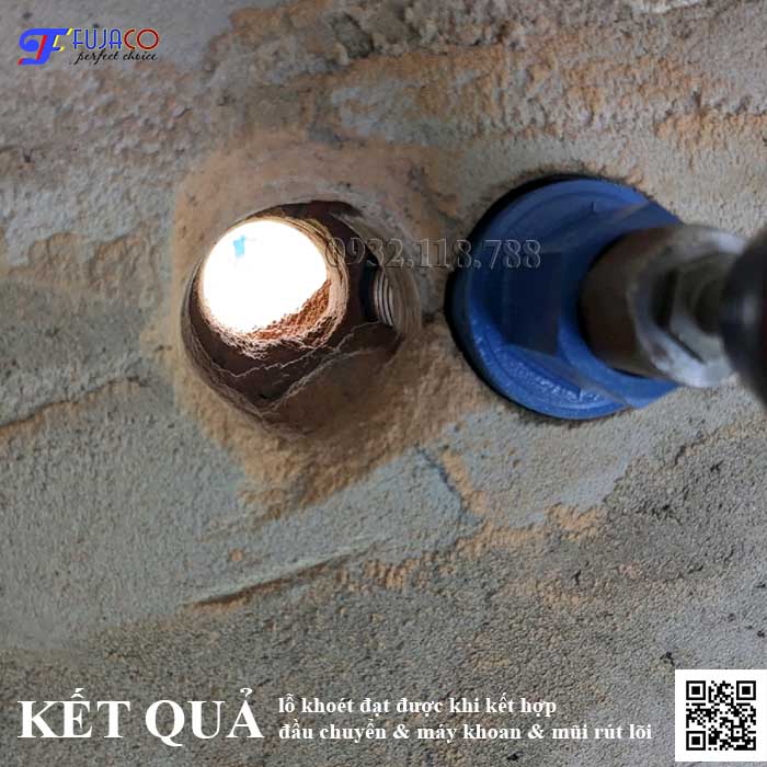 kết quả đạt được khi kết hợp đầu chuyển máy khoan mũi rút lõi