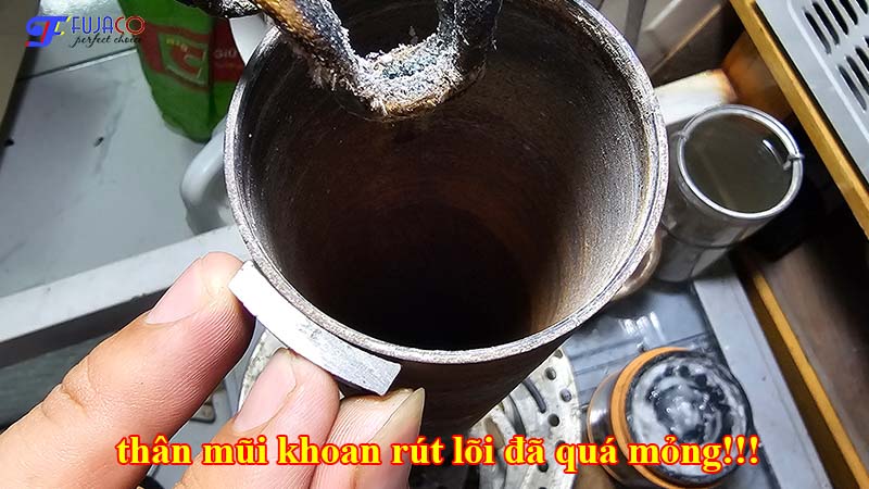 thân mũi khoan rút lõi quá mỏng