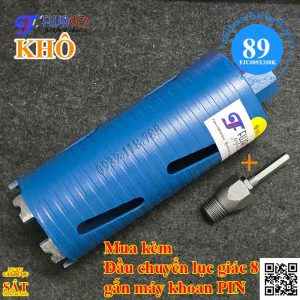 mũi khoét 89x250 gắn khoan pin nhờ đầu chuyển lục giác 8