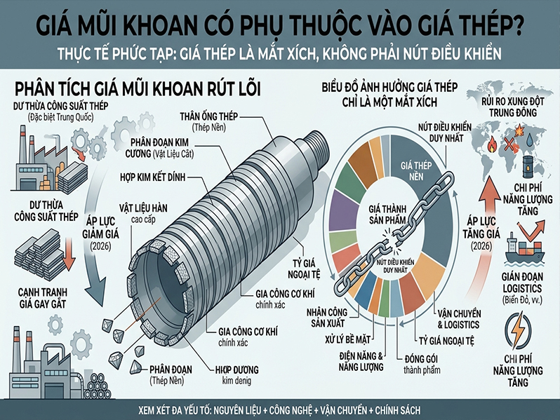 giá mũi khoan rút lõi có phụ thuộc vào giá thép? giá mũi khoan rút lõi có phụ thuộc vào giá thép?